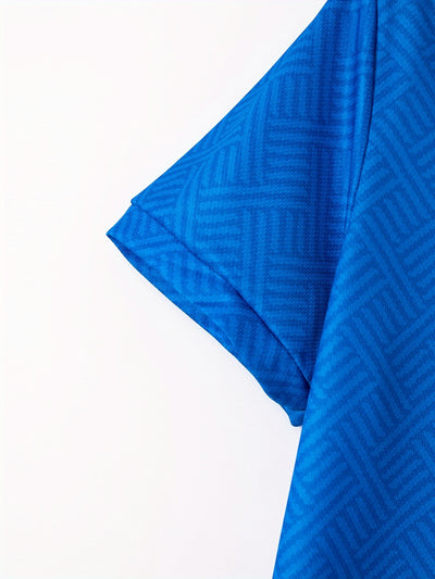 تي شيرت رجالي بأكمام قصيرة + شورت بدلة رياضية كاجوال باللون الأزرق