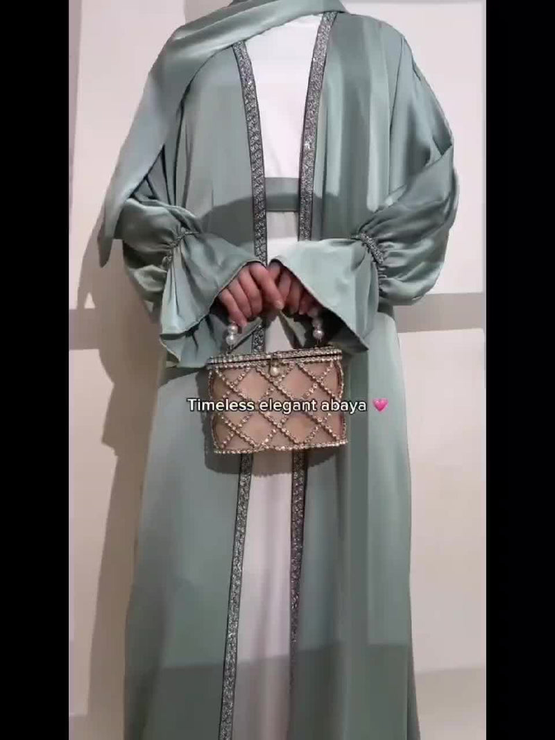 4pcs Set: Poet Sleeve Satin Abaya (MOA009) Eid al-Adha Abaya Muslim Women&