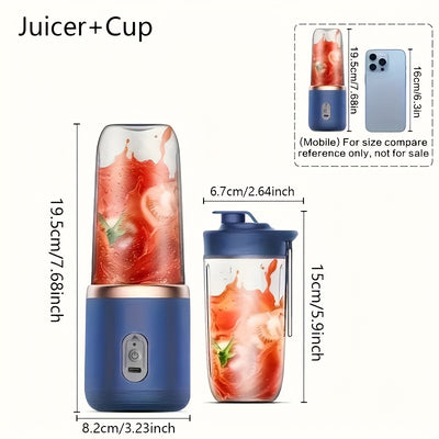 Portable Electric USB Juicer Blender, Dual Cups, Six-Blade System with Button Control, 1500mAh Rechargeble Lithium Battery for Smoothies and Citrus Drinks - Easy to Clean Food Grade Materials Essential Item at Home Kitchen Ou