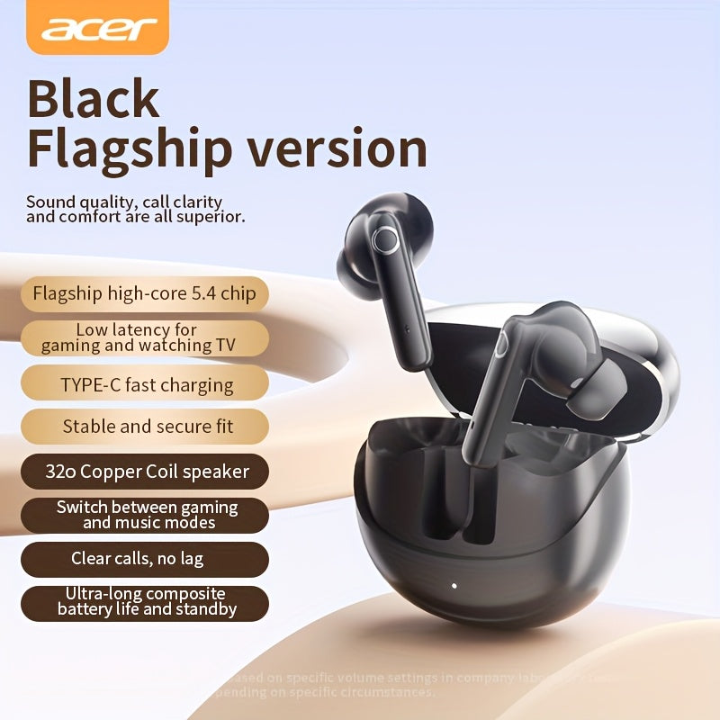 ACER HiFi High-definition Stereo Sound TWS Wireless Earbuds with Call Noise Cancellation, Long Standby Time, Dual Core 5.4 Wireless Chip, HIFI Grade Stereo Sound, Lightweight Touch Design, Fashionable Design, Comfortable for