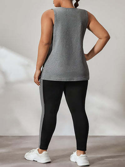 Plus Size Women's High Elasticity New Fashion Casual Letter Print Loose Sleeveless Vest and Tight-Fit Sports Yoga Pants Two-Piece Set