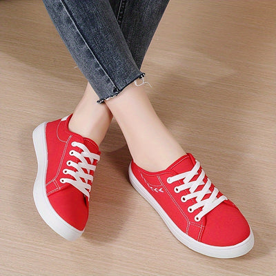 Women's Simple Canvas Shoes, Casual Lace Up Outdoor Shoes, Comfortable Low Top Sneakers