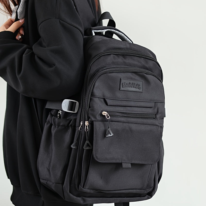 حقيبة ظهر أنيقة بيضاء على الطراز الياباني لطلاب المدارس الثانوية والجامعات - سعة كبيرة، خفيفة الوزن، حزام قابل للتعديل، إغلاق بسحاب، تصميم كاجوال، قابلة للغسل اليدوي | حقيبة ظهر بسيطة | ظهر خفيف الوزن