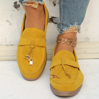 Women's Flat Shoes, Casual Slip On Outdoor Shoes, Comfy Walking Shoes With Solid Color Pendant