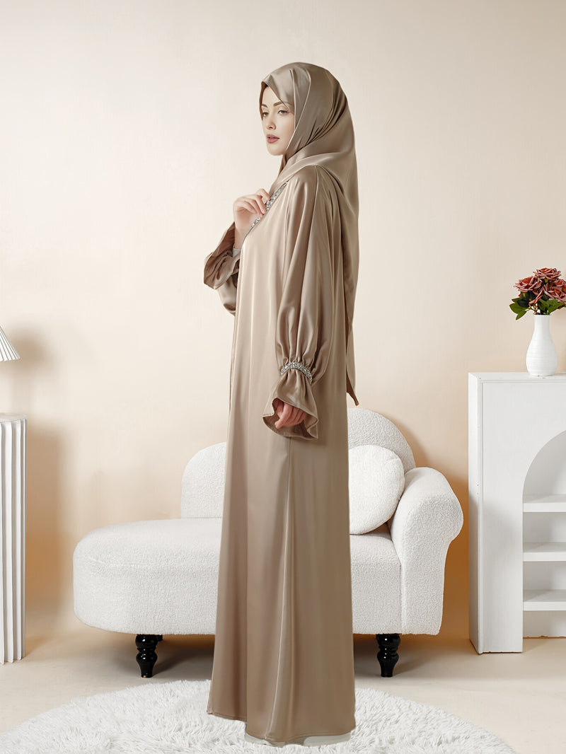 4pcs Set: Poet Sleeve Satin Abaya (MOA009) Eid al-Adha Abaya Muslim Women&