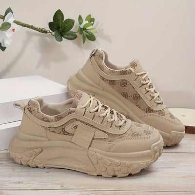 Women's Flower Pattern Platform Sneakers, Casual Lace Up Outdoor Shoes, Comfortable Low Top Shoes