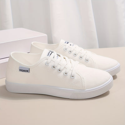 Women's Solid Color Canvas Shoes, Casual Lace Up Outdoor Shoes, Lightweight Low Top Sneakers