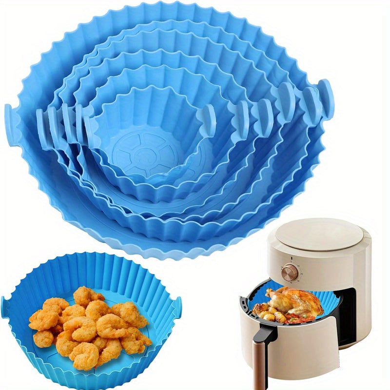 6pcs Silicone Air Fryer Liners - Blue Non-Stick Baking Pans with Scalloped Edges & Perforated Design for Even Heat Distribution, Easy Release, Healthy Oil-Free Cooking - Food-Safe, Reusable, Fits Most Air Fryers, Reusable Kit