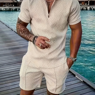 تي شيرت رجالي بأكمام قصيرة + شورت بدلة رياضية كاجوال باللون الأزرق