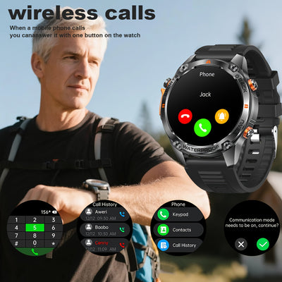 New high-precision GPS smart watch, 1.46-inch HD display, 540mAh battery/super long battery life, sports track display, more than 100 sports modes, 5ATM High Quality, compass, altimeter, all-zinc alloy body suitable for outdo