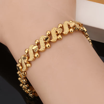 Elegant 24K Golden Plated Heart Charm Bracelet, Boho Style Alloy Jewelry for Women, Daily Wear, African Dubai Inspired Gift, All Season Accessory