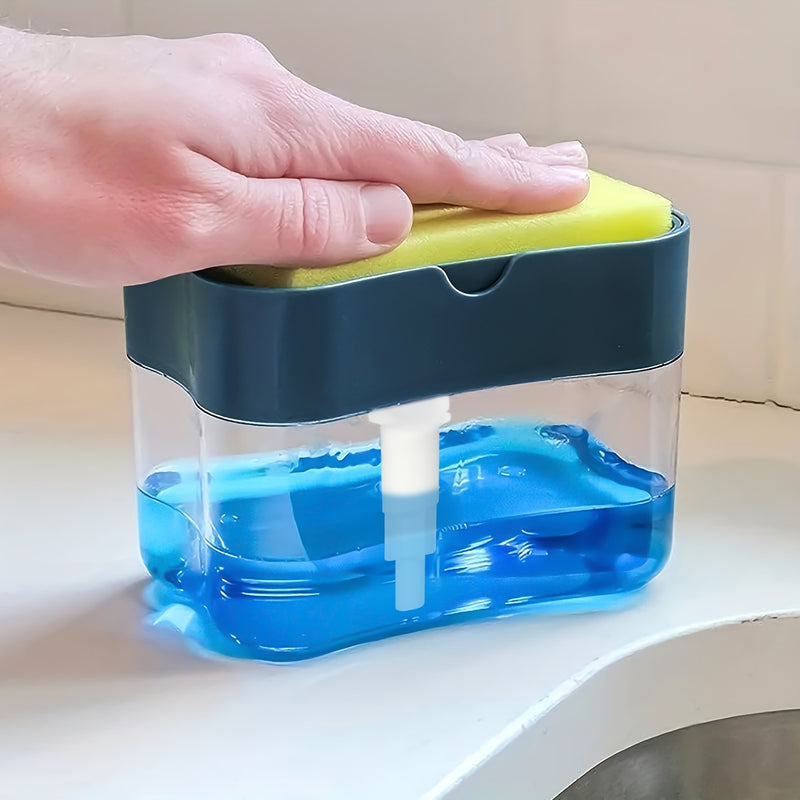 1pc Modern ABS Plastic Dish Soap Dispenser with Sponge Holder, Hand Wash Only, Lightweight Square Kitchen Sink Accessory, Space-Themed Solid Color Design