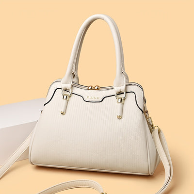 OGEHUAFEE 's Quilted Handbag - Elegant Multi-Layer French-Inspired Quilted Striped (Brown/Beige/Green/Black) Button Closure, Golden-Tone Hardware, Detachable Strap & Nylon - Dress Handbag for, Wedding,