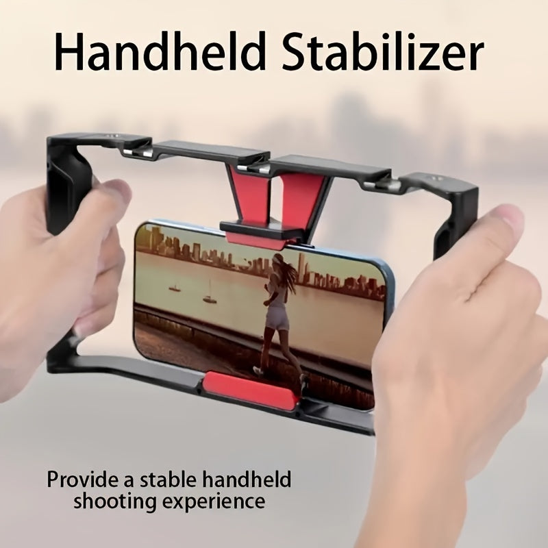 1pc Handheld Phone Stabilizer with Rotating Gimbal, Smartphone Micro Stand and Fill Light for Live Streaming/Photography Recording. Features Three Cold Shoe Mounts & Multiple 1/&