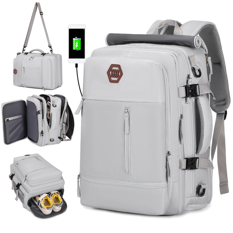 ENOSHI Laptop Backpack with USB Port, Shoe Compartment & Adjustable Straps – Durable Travel & School Bag for Men and Women, 17-Inch Business Gift Backpack, Light Gray, Multiple Compartments, Mesh Back Panel, USB Charging Po