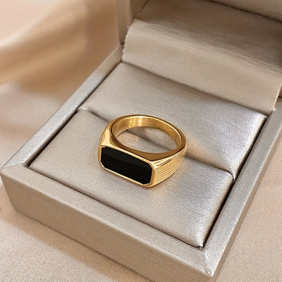 Elegant Black Acrylic Stainless Steel Ring with Golden-Tone Accents - Modern Minimalist Design for Daily Wear & Parties, Durable & Stylish Jewelry, Party Jewelry | Minimalist Jewelry | Durable Acrylic Ring