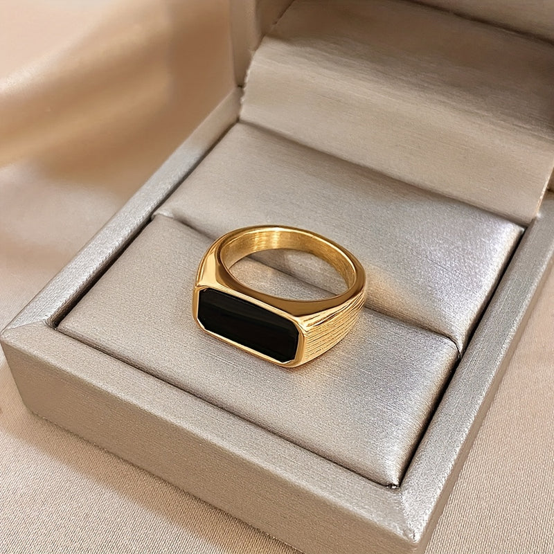 Elegant Black Acrylic Stainless Steel Ring with Golden-Tone Accents - Modern Minimalist Design for Daily Wear & Parties, Durable & Stylish Jewelry, Party Jewelry | Minimalist Jewelry | Durable Acrylic Ring
