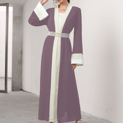 Cozy Comfort, Elegant Black and Cream Long Robe with Ruffle Sleeves - Polyester, Machine Washable, Casual Style for Women - Perfect for Spring/Summer/Fall