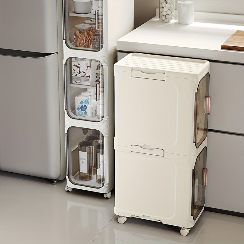 FOOYOO Slim Foldable Storage Organizer - 20.32cm Wide, Rolling Drawer for Kitchen & Bathroom, Over 3.2 Cubic Feet Capacity, Storage Drawer Units