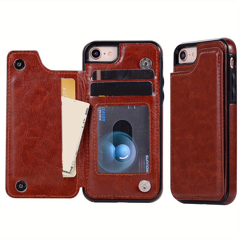 جراب iPhone قابل للطي من الجلد الصناعي عالي الجودة مع فتحات للبطاقات وحامل مقاوم للصدمات متوافق مع موديلات مختلفة بما في ذلك X XR XS Max 11 pro 12 pro 13 pro 14 15 16 SE 6 7 8 plus