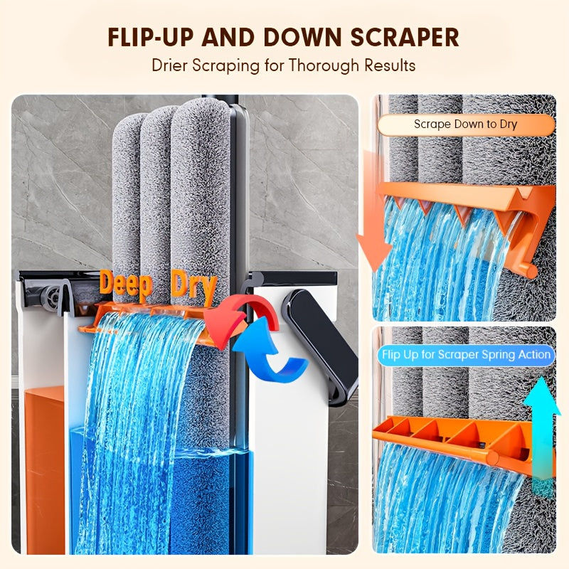 JOYBOS Hands-Free Mop and Bucket Set with 2 Washable Cloths - Heavy-Duty ABS/SS/Polypropylene, Wet & Dry Floor System with Water Filling & Design, Space-Saving Modern Mop for Vinyl Floors, Ideal for Living Room, Bedroom, Kitc