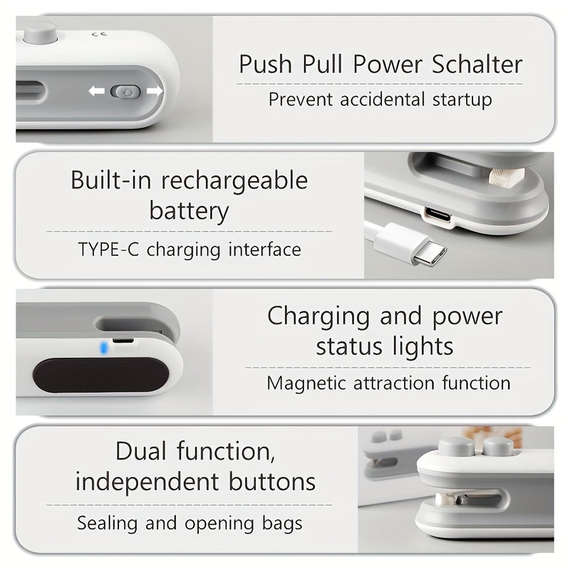 1pc Snack Packaging Bag Sealer, Built-in Lithium Battery USB Rechargeable Mini Household Sealer, Portable Mini Sealer for Picnic Outings, Hand-pressed Plastic Sealer, Plastic Bag Sealing Artifact, Suitable for Sealing Snack B