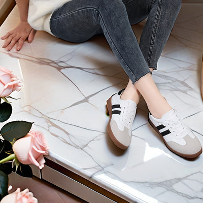 Women's Striped Pattern Flat Sneakers, Casual Lace Up Outdoor Shoes, Comfortable Low Top Shoes
