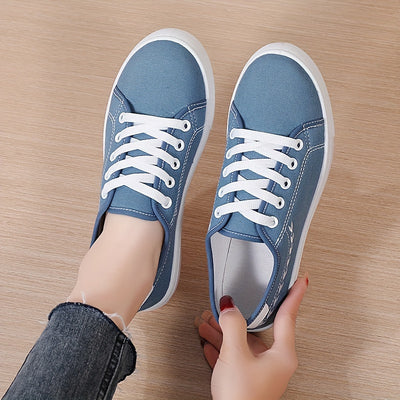 Women's Simple Canvas Shoes, Casual Lace Up Outdoor Shoes, Comfortable Low Top Sneakers