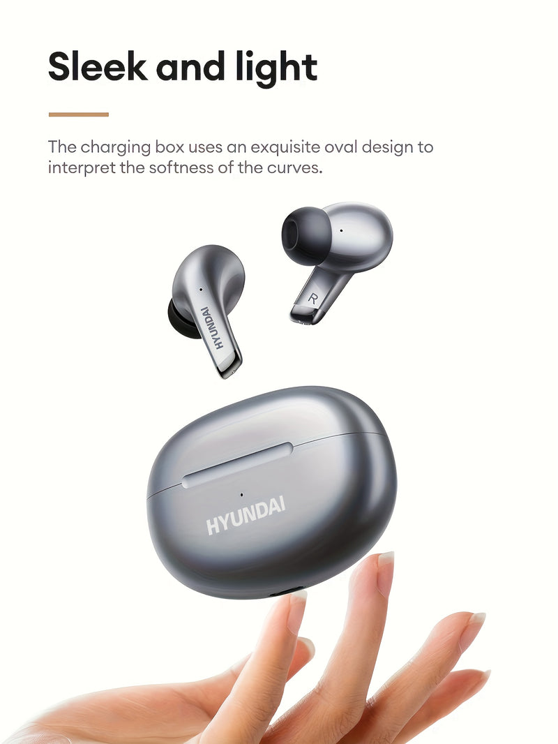 HYUNDAI 2025 Hot Selling Wireless Wireless Earbuds - Low Latency, Long Battery Life, Sound Isolation, with Mic for Gaming, Sports, and Music, Touch Control, USB-C Charging, Semi-Open Back Design, Condenser Microphone, Ideal f