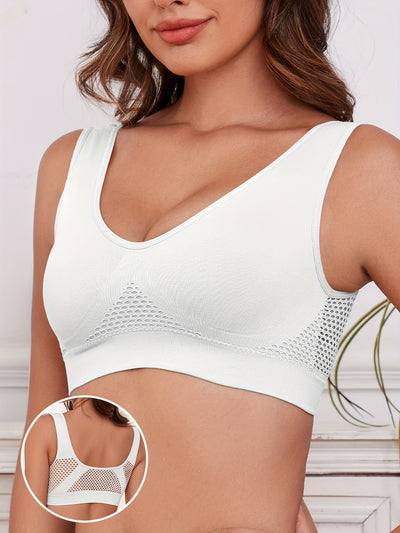 1pc, Esselegance, Sports Bra, Vest, No Rims, with Chest Pads, Mesh, Breathable, High Elasticity, Yoga, Running