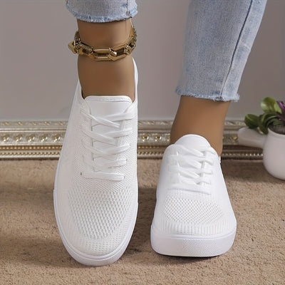 Women's Solid Color Sneakers, Casual Lace Up Outdoor Shoes, Lightweight Low Top Shoes
