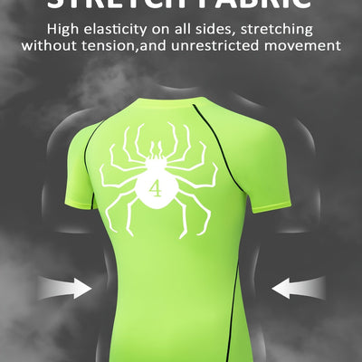 Spider Pattern Compression Shirts Men's Short Sleeve Athletic Undershirt Gear T-shirt For Sports Workout (Pants Not Included)