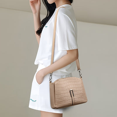 Women'S Multi-Compartment Crossbody Bag with Adjustable Strap - Synthetic, Zipper Closure, Elegant Geometric Pattern in Beige, Burgundy, Black, and White - Perfect for Casual or Formal Occasions, Crossbody Purse