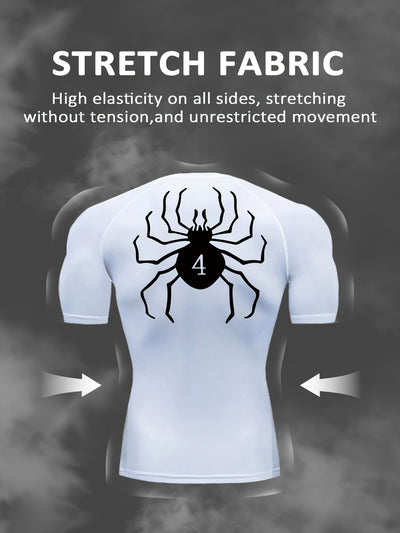 Spider Pattern Compression Shirts Men's Short Sleeve Athletic Undershirt Gear T-shirt For Sports Workout (Pants Not Included)