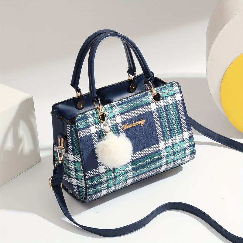 حقيبة ساتشل مزينة بأحرف، محفظة أنيقة بمقبض علوي، حقيبة كتف كبيرة الحجم للمكتب والعمل