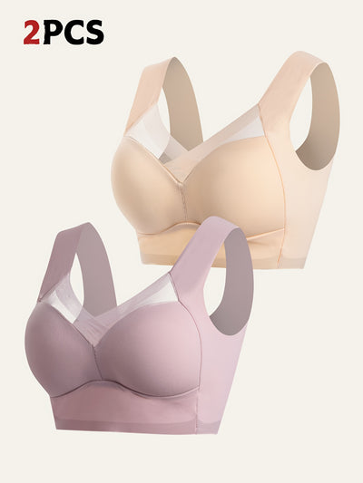 2pcs Elegant Lei Sports Bra Yoga Fitness Underwear Breathable and Comfortable with Mesh Details Women's Seamless Sports Bra Women's Sportswear and Clothing Women's Underwear
