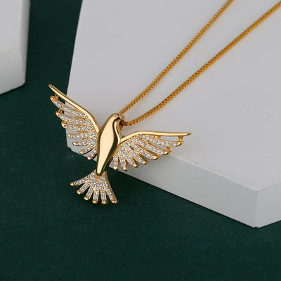 1pc Elegant 18K Golden Plated Eagle Pendant Necklace, Copper Base with 5A Zirconia Inlay, Tribal Hip Hop Style, Daily Wear Clavicle Chain for Women
