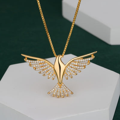 1pc Elegant 18K Golden Plated Eagle Pendant Necklace, Copper Base with 5A Zirconia Inlay, Tribal Hip Hop Style, Daily Wear Clavicle Chain for Women