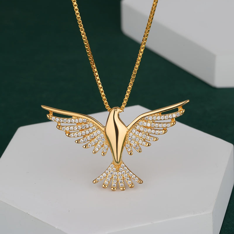 1pc Elegant 18K Golden Plated Eagle Pendant Necklace, Copper Base with 5A Zirconia Inlay, Tribal Hip Hop Style, Daily Wear Clavicle Chain for Women
