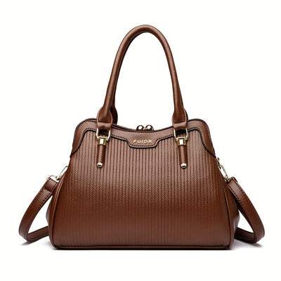 OGEHUAFEE 's Quilted Handbag - Elegant Multi-Layer French-Inspired Quilted Striped (Brown/Beige/Green/Black) Button Closure, Golden-Tone Hardware, Detachable Strap & Nylon - Dress Handbag for, Wedding,