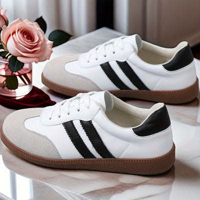 Women's Striped Pattern Flat Sneakers, Casual Lace Up Outdoor Shoes, Comfortable Low Top Shoes