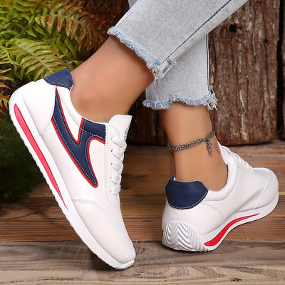 Women's Contrast Color Trainers, Fashionable Lace Up Soft Sole Sports Shoes, Comfy Outdoor Walking Students Sneakers