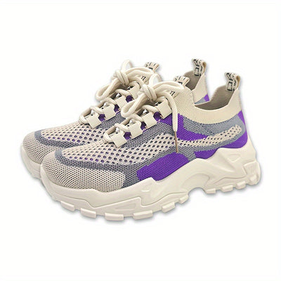 Women's Breathable Mesh Platform Sneakers, Casual Lace Up Outdoor Shoes, Comfortable Lwo Top Sport Shoes