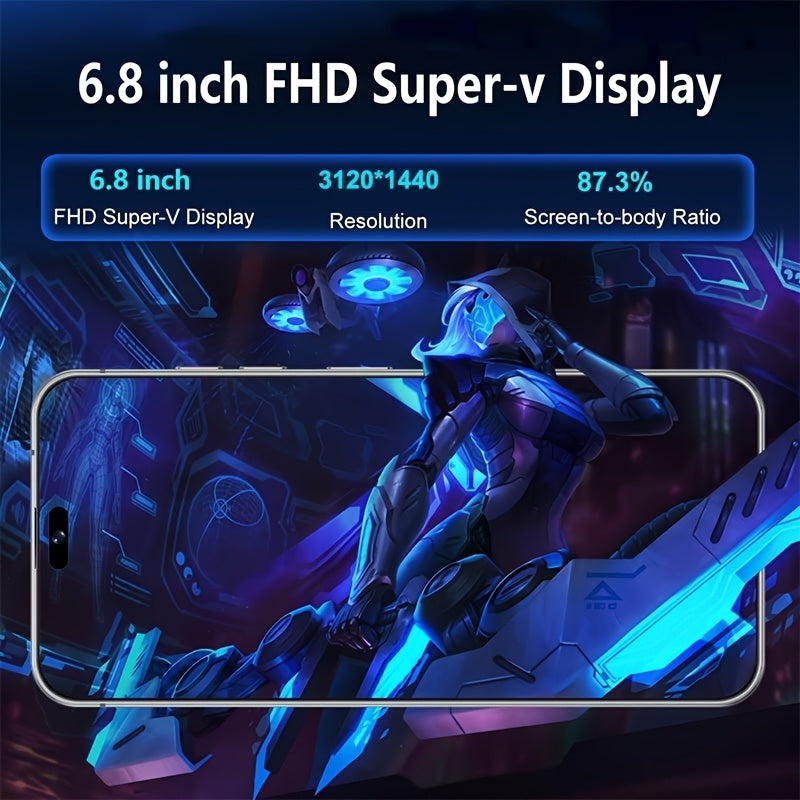 I16 Pro Max 2025 New 6.8" HD Large Display Smartphone, Multi-function Unlocked Phone, 12+512GB, Front And Rear HD Camera, 6800 MAh Large Capacity Battery, With Data Cable, Suitable For Birthday Gifts