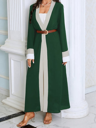 Cozy Comfort, Elegant Black and Cream Long Robe with Ruffle Sleeves - Polyester, Machine Washable, Casual Style for Women - Perfect for Spring/Summer/Fall