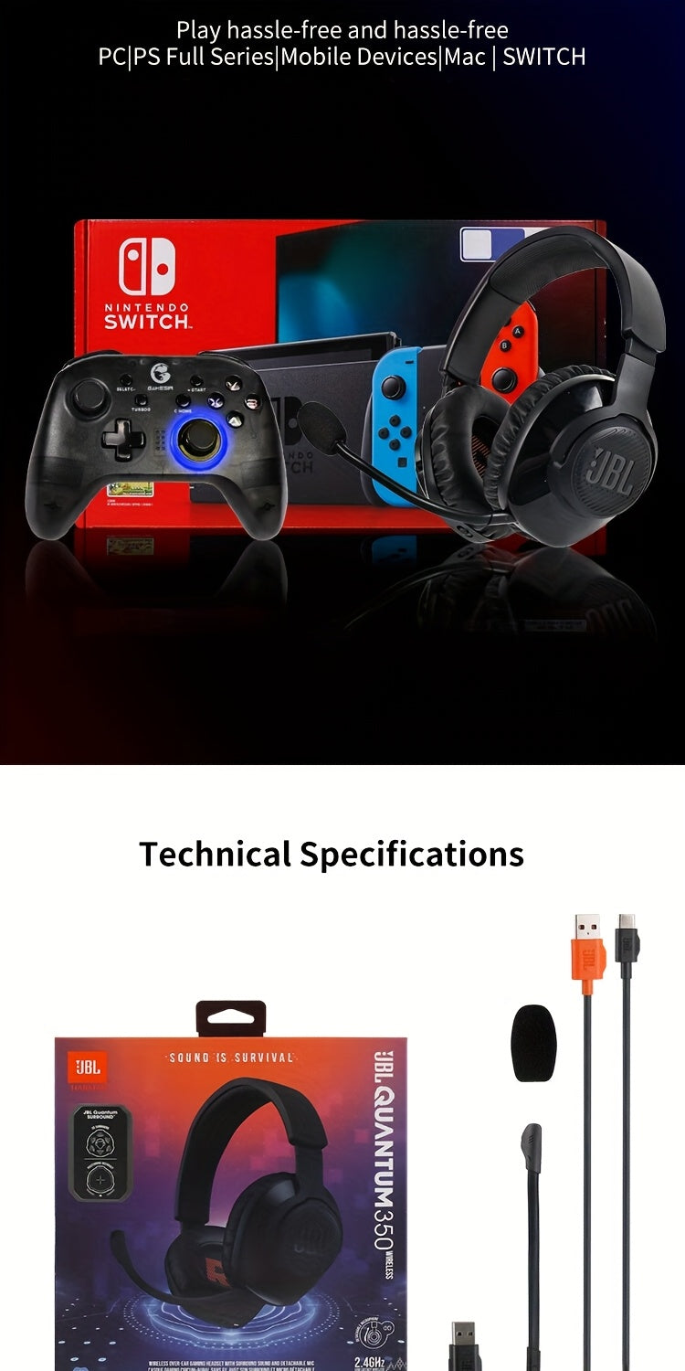 سماعة ألعاب لاسلكية JBL Quantum 350 - عمر بطارية يصل إلى 22 ساعة، عزل للضوضاء، ميكروفون قابل للفصل، وسادات أذن مريحة، شحن USB-C، مثالية لألعاب الكمبيوتر وأجهزة الألعاب، سماعة ألعاب | سماعة ألعاب مريحة | عزل للضوضاء