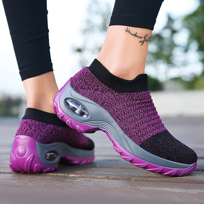 Women's Breathable Knit Chunky Sneakers, Casual Slip On Outdoor Shoes, Comfortable Low Top Shoes