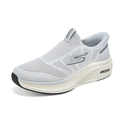 Skechers Men'S Breathable Mesh Slip-On Sneakers - Lightweight Casual Sneakers with EVA Cushioned Sole, White & Gray Design for Running, Walking, and Casual Attire, Summer Footwear, Sleek Shoe Design, Comfortable Fit, Skecher