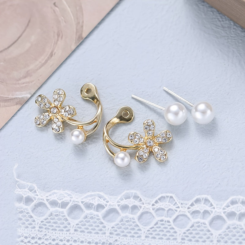 1 Pair of Elegant Floral Imitation Pearl Stud Earrings - Cute Stainless Steel Hoops for Casual Attire & Special Occasions, Versatile All-Season Fashion Accessories, Cute Earrings
