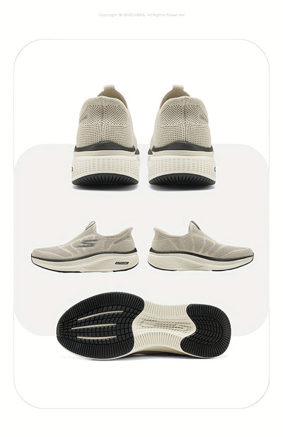 Skechers Men'S Breathable Mesh Slip-On Sneakers - Lightweight Casual Sneakers with EVA Cushioned Sole, White & Gray Design for Running, Walking, and Casual Attire, Summer Footwear, Sleek Shoe Design, Comfortable Fit, Skecher